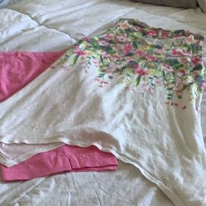 New York and Company size 14 pink walking shorts and flower blouse size large